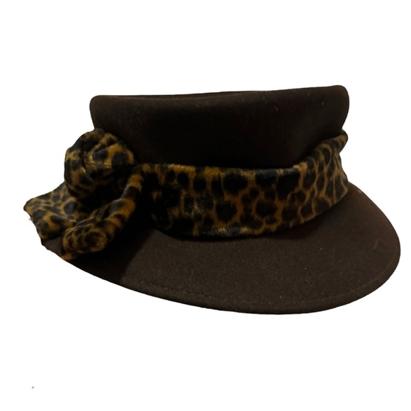 Charter club - 100% wool hat - brown with leopard print wrap - Picture 3 of 7